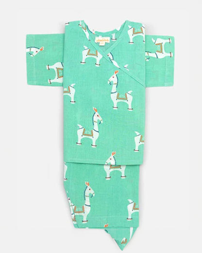 The Almirah Green Kimono Set-Bankura-Organic Cotton-For Infants