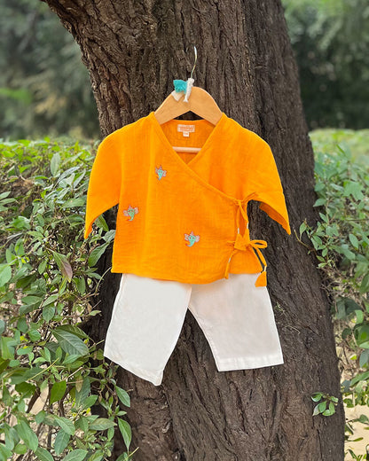 The Almirah Yellow & White Angrakha Set-Ganesh-Organic Cotton-For Infants