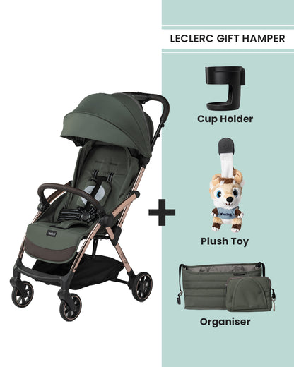 Leclerc Influencer Lightweight Baby Stroller-Air Cabin Friendly-One Touch Fold-With Free Gift Hamper-2 Years Warranty-For 6M to 5Y (Upto 22Kg)-Army Green