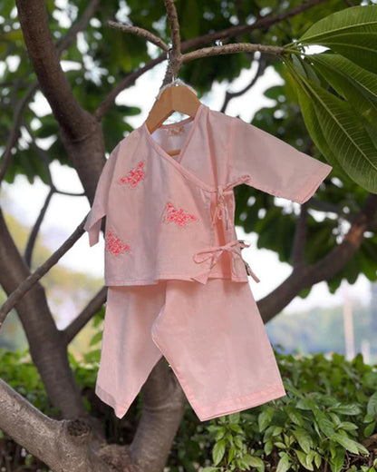 The Almirah Pink Angrakha Set-Titli-Organic Cotton-For Infants