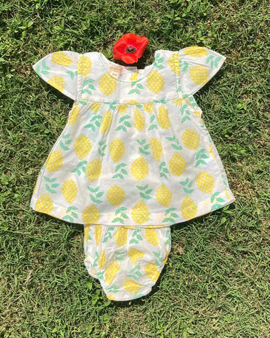 The Almirah Yellow Jhabla Frock Dress-Lemon-Cotton-For Infants