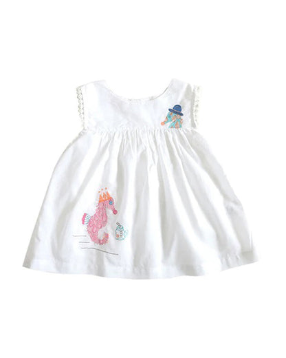 The Almirah White Frock Dress-Seahorse-Cotton-For Infants