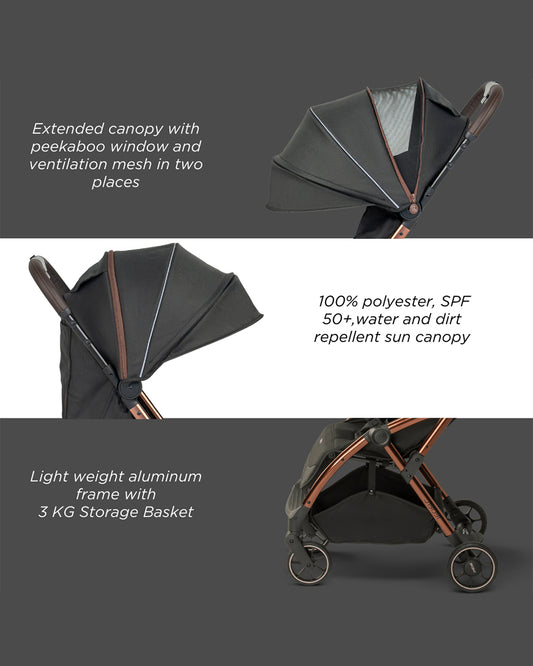 Leclerc Influencer Lightweight Baby Stroller & Joie Gemm Car Seat Travel System-Stroller: (Cabin Friendly, One Touch Fold, For 6M to 5Y)-Car Seat: (Airline Certified, Side Impact Protection, Upto 13 Kg)-Includes Car Seat Adapters-Black Brown & Shale