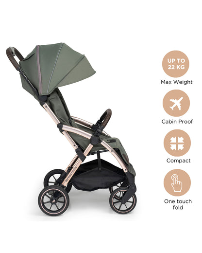 Leclerc Influencer XL Stroller-Air Cabin Friendly-Flat Reclining Seat-One Touch Fold-With Large Frame and Wheels-Includes Travel Bag-2 Years Warranty-for 6M to 5Y (Upto 22Kg)-Army Green