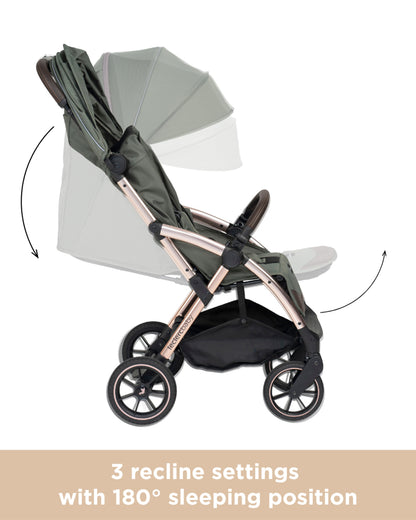 Leclerc Influencer XL Stroller-Air Cabin Friendly-Flat Reclining Seat-One Touch Fold-With Large Frame and Wheels-Includes Travel Bag-2 Years Warranty-for 6M to 5Y (Upto 22Kg)-Army Green