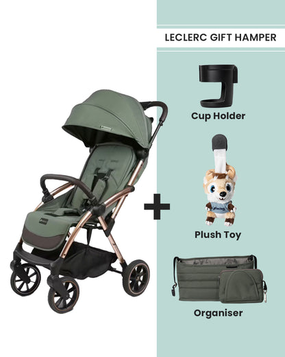 Leclerc Influencer XL Lightweight Baby Stroller-Air Cabin Friendly-With Large Frame and Wheels-With Free Gift Hamper-2 Years Warranty-for 6M to 5Y (Upto 22Kg)-Army Green