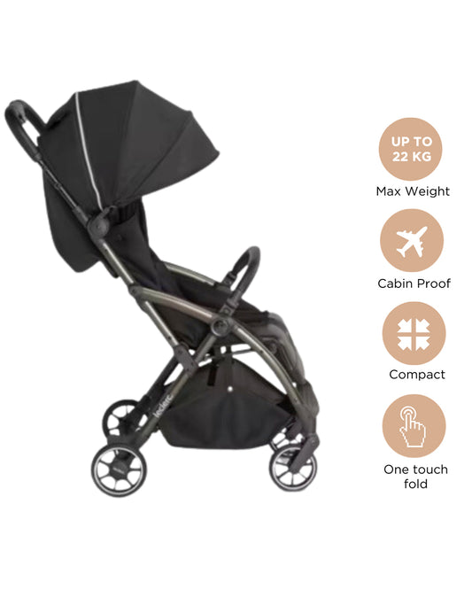 Leclerc Hexagon Ligthweight Stroller-Air Cabin Friendly-Flat Reclining Seat-One Touch Fold-Includes Travel Bag-2 Years Warranty-For 6M to 5Y (Upto 22Kg)-Carbon Black