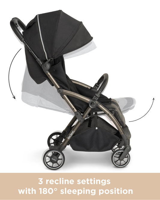 Leclerc Hexagon Ligthweight Stroller-Air Cabin Friendly-Flat Reclining Seat-One Touch Fold-Includes Travel Bag-2 Years Warranty-For 6M to 5Y (Upto 22Kg)-Carbon Black