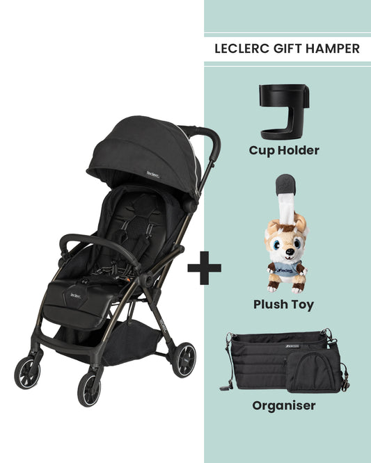 Leclerc Hexagon Lightweight Baby Stroller-Air Cabin Friendly-One Touch Fold-With Free Gift Hamper-2 Years Warranty-For 6M to 5Y (Upto 22Kg)-Black