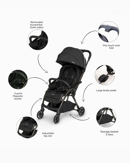 Leclerc Hexagon Lightweight Baby Stroller & Joie Gemm Car Seat Travel System-Stroller: (Cabin Friendly, One Touch Fold, For 6M to 5Y)-Car Seat: (Airline Certified, Side Impact Protection, Upto 13 Kg)-Includes Car Seat Adapters-Carbon Black & Shale