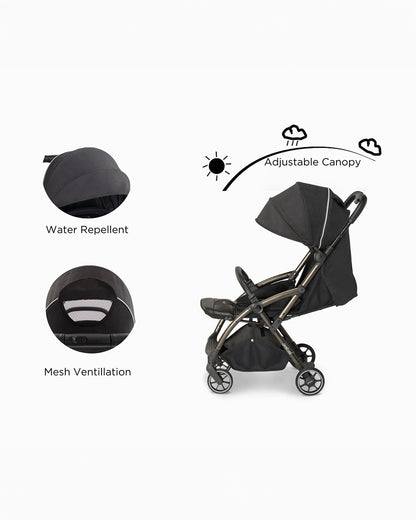 Leclerc Hexagon Lightweight Baby Stroller-Air Cabin Friendly-One Touch Fold-With Free Gift Hamper-2 Years Warranty-For 6M to 5Y (Upto 22Kg)-Black