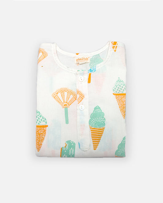 The Almirah Multicolored Kurta Set-Ice Cream-Cotton-For Infants