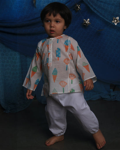 The Almirah Multicolored Kurta Set-Ice Cream-Cotton-For Infants