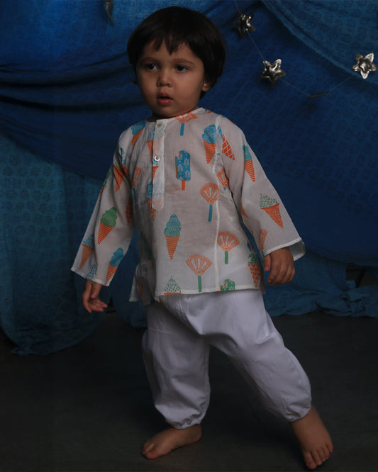 The Almirah Multicolored Kurta Set-Ice Cream-Cotton-For Infants