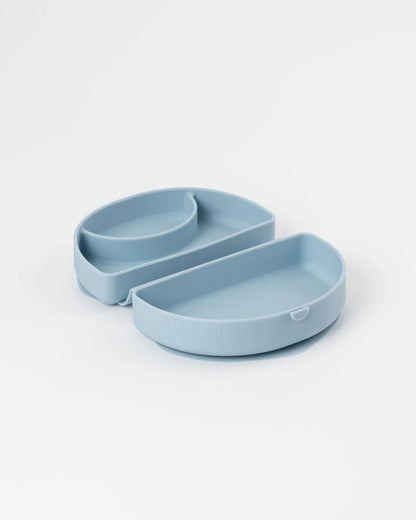 Miniware Silifold-Chicory Blue-Foldable Plate-With Suction Base & 2 Divided Sections-For Feeding Infants