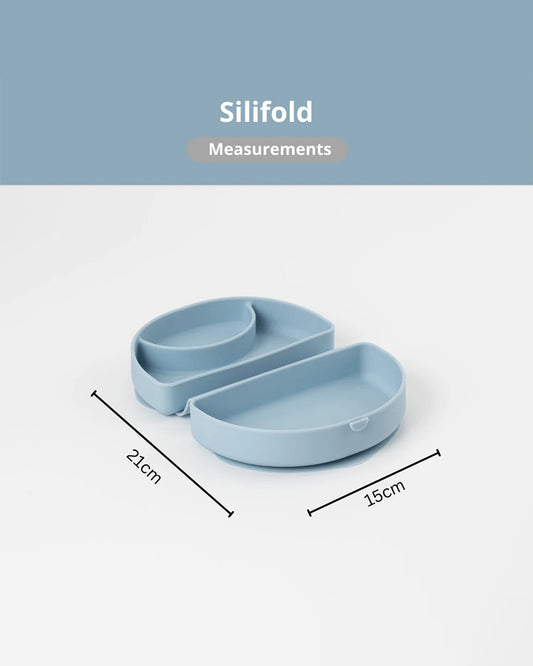 Miniware Silifold-Chicory Blue-Foldable Plate-With Suction Base & 2 Divided Sections-For Feeding Infants