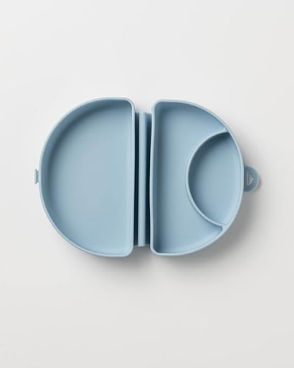 Miniware Silifold-Chicory Blue-Foldable Plate-With Suction Base & 2 Divided Sections-For Feeding Infants