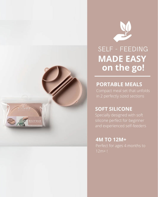 Miniware-Silifold-Pink Salt-Foldable Plate-With Suction Base & 2 Divided Sections-For Feeding Infants