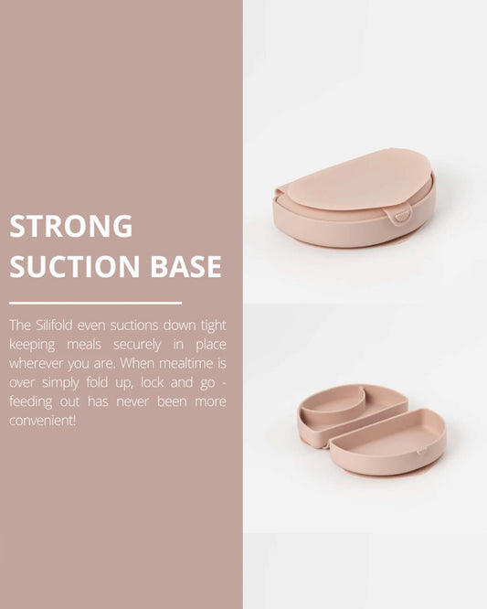 Miniware-Silifold-Pink Salt-Foldable Plate-With Suction Base & 2 Divided Sections-For Feeding Infants