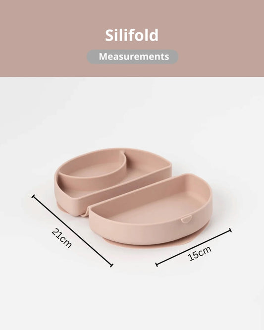 Miniware-Silifold-Pink Salt-Foldable Plate-With Suction Base & 2 Divided Sections-For Feeding Infants