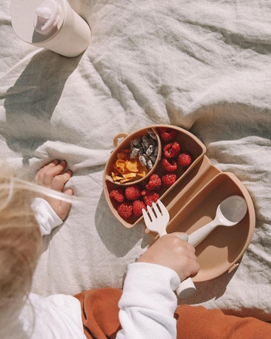 Miniware-Silifold-Pink Salt-Foldable Plate-With Suction Base & 2 Divided Sections-For Feeding Infants
