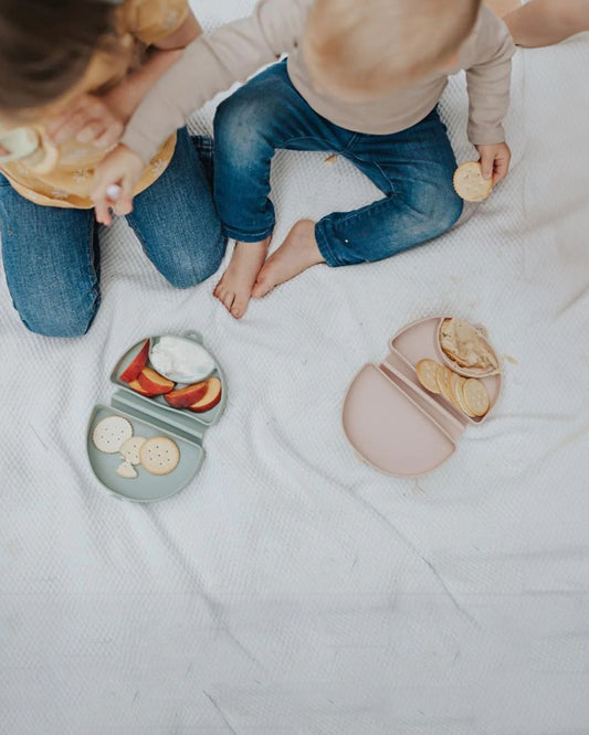 Miniware-Silifold-Pink Salt-Foldable Plate-With Suction Base & 2 Divided Sections-For Feeding Infants
