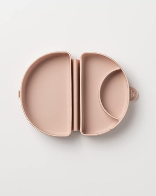 Miniware-Silifold-Pink Salt-Foldable Plate-With Suction Base & 2 Divided Sections-For Feeding Infants