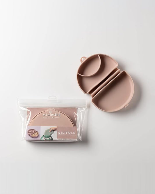Miniware-Silifold-Pink Salt-Foldable Plate-With Suction Base & 2 Divided Sections-For Feeding Infants