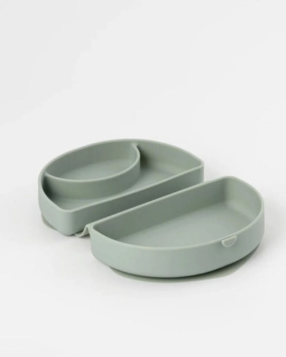 Miniware Silifold-Sage Green-Foldable Plate-With Suction Base & 2 Divided Sections-For Feeding Infants