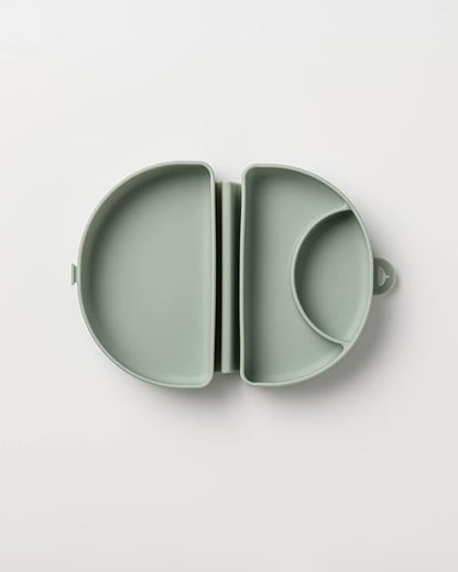 Miniware Silifold-Sage Green-Foldable Plate-With Suction Base & 2 Divided Sections-For Feeding Infants