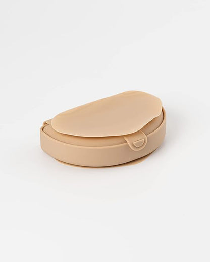 Miniware Silifold-Almond Butter-Foldable Plate-With Suction Base & 2 Divided Sections-For Feeding Infants