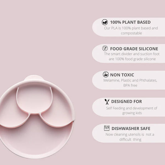 Miniware Healthy Meal Plate-Cotton Candy & Cotton Candy-With Detachable Suction Foot-Plant Based-For Feeding Infants