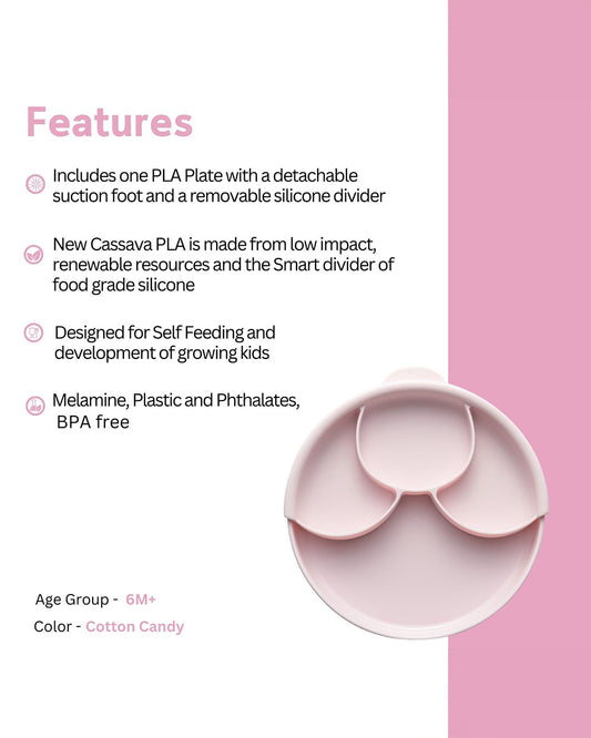 Miniware Healthy Meal Plate-Cotton Candy & Cotton Candy-With Detachable Suction Foot-Plant Based-For Feeding Infants