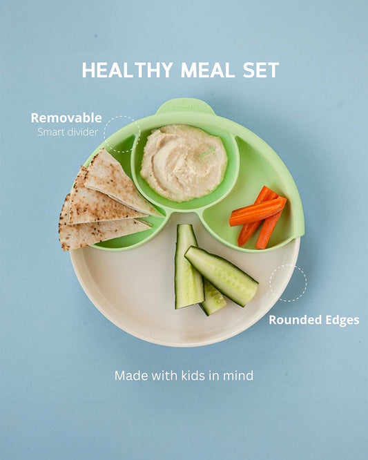 Miniware Healthy Meal Plate-Cotton Candy & Cotton Candy-With Detachable Suction Foot-Plant Based-For Feeding Infants