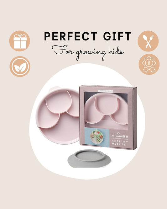 Miniware Healthy Meal Plate-Cotton Candy & Cotton Candy-With Detachable Suction Foot-Plant Based-For Feeding Infants