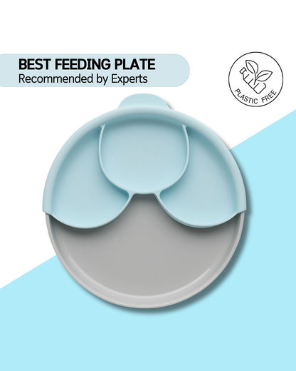 Miniware Healthy Meal Plate-Vanilla & Aqua-With Detachable Suction Foot-Plant Based-For Feeding Infants