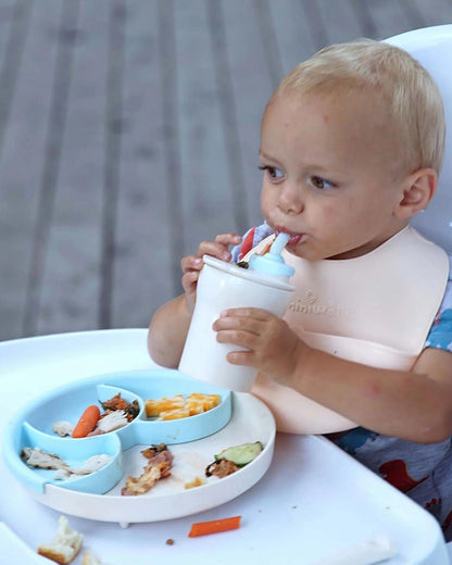 Miniware Healthy Meal Plate-Vanilla & Aqua-With Detachable Suction Foot-Plant Based-For Feeding Infants