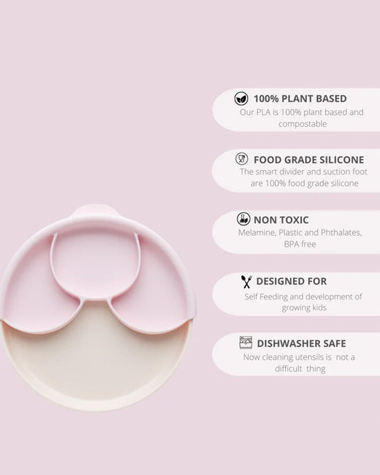 Miniware Healthy Meal Plate-Vanilla & Cotton Candy-With Detachable Suction Foot-Plant Based-For Feeding Infants