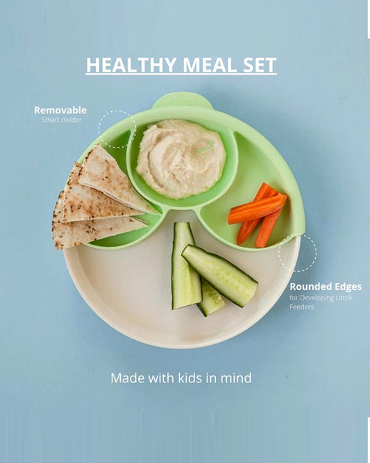Miniware Healthy Meal Plate-Vanilla & Cotton Candy-With Detachable Suction Foot-Plant Based-For Feeding Infants