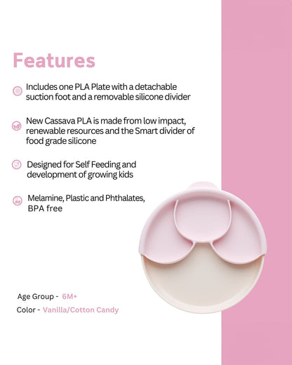 Miniware Healthy Meal Plate-Vanilla & Cotton Candy-With Detachable Suction Foot-Plant Based-For Feeding Infants