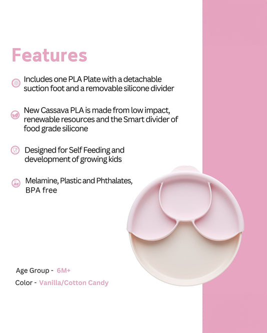Miniware Healthy Meal Plate-Vanilla & Cotton Candy-With Detachable Suction Foot-Plant Based-For Feeding Infants