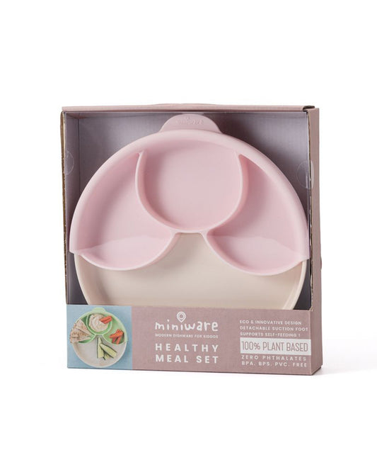 Miniware Healthy Meal Plate-Vanilla & Cotton Candy-With Detachable Suction Foot-Plant Based-For Feeding Infants