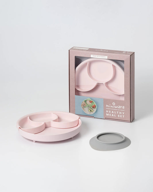 Miniware Healthy Meal Plate-Vanilla & Cotton Candy-With Detachable Suction Foot-Plant Based-For Feeding Infants
