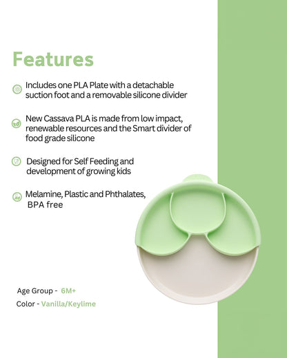 Miniware Healthy Meal Plate-Vanilla & Key Lime-With Detachable Suction Foot-Plant Based-For Feeding Infants