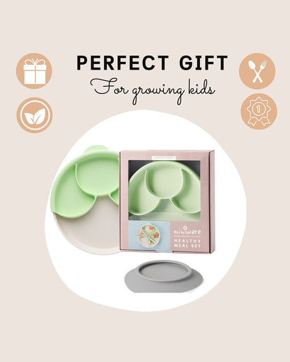 Miniware Healthy Meal Plate-Vanilla & Key Lime-With Detachable Suction Foot-Plant Based-For Feeding Infants