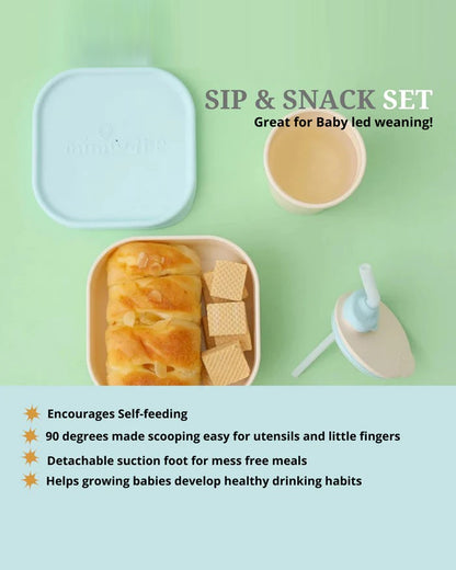 Miniware Sip & Snack-Vanilla & Aqua-With Suction Foot & Sippy Cup-Meal Set-For Feeding Infants