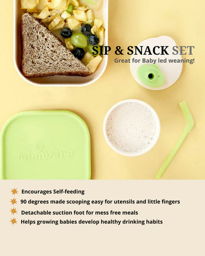 Miniware Sip & Snack-Vanilla & Key Lime-With Suction Foot & Sippy Cup-Meal Set-For Feeding Infants