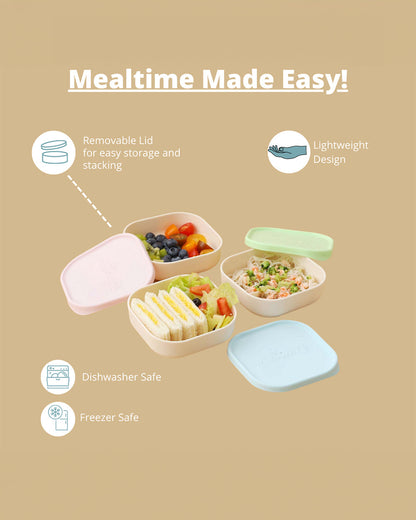 Miniware Baby Birthday Feeding Set-Pack of 3-Bowl with Lid, Cup with Lid & Bib-Mint & Cream