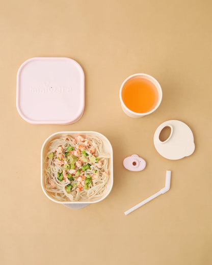 Miniware Baby Birthday Feeding Set-Pack of 3-Bowl with Lid, Cup with Lid & Bib-Mint & Cream