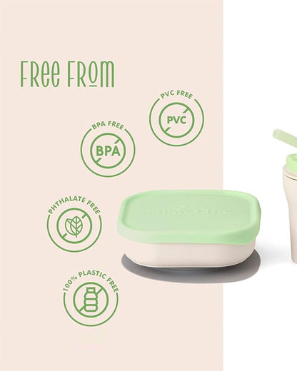 Miniware Baby Birthday Feeding Set-Pack of 3-Bowl with Lid, Cup with Lid & Bib-Mint & Cream